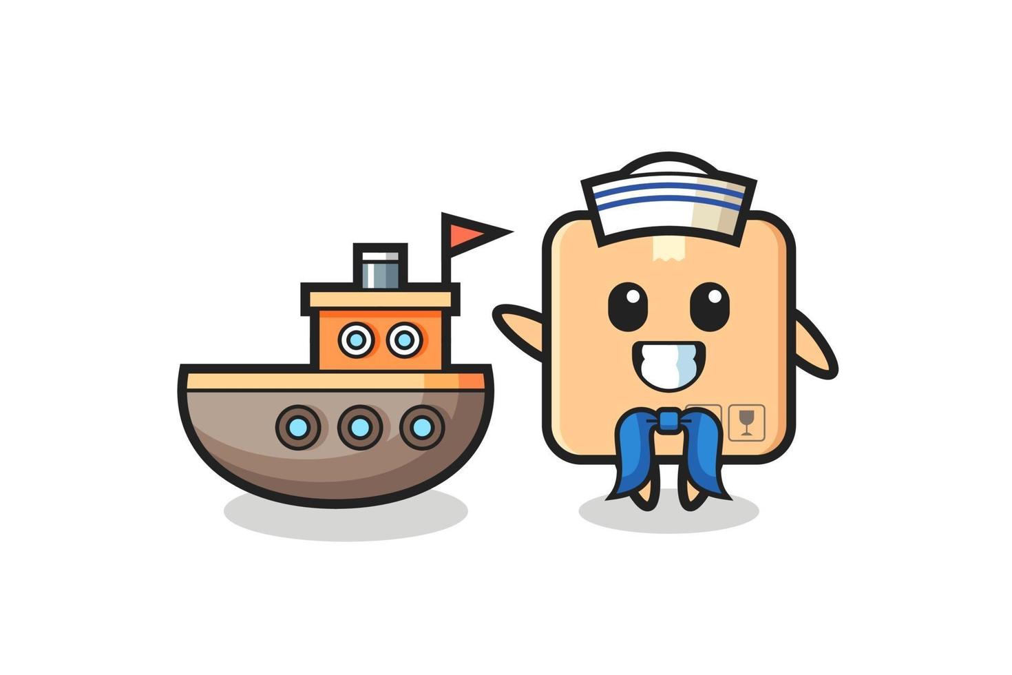 mascota de personaje de caja de cartón como un marinero vector