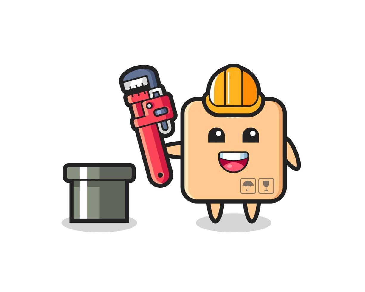 Character Illustration of cardboard box as a plumber vector