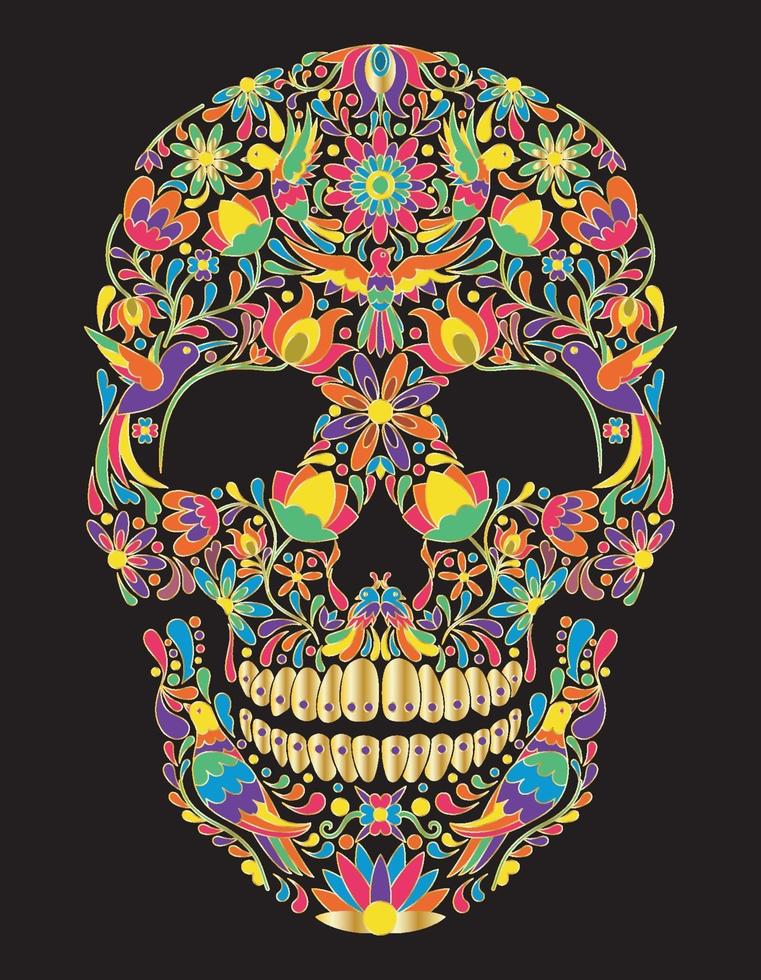 huichol mexican floral skull vector