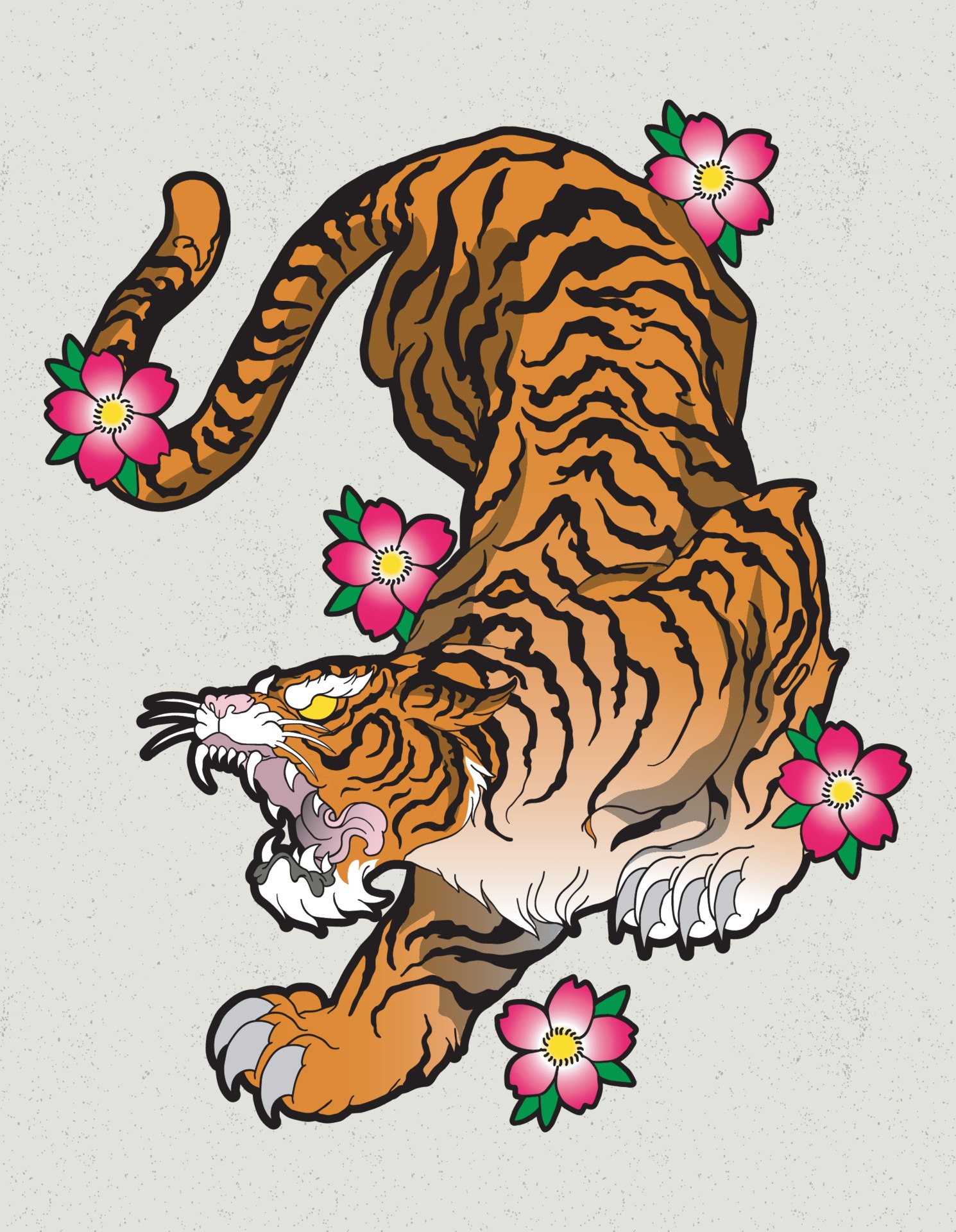 tiger japan tattoo cherry flower 3270510 Vector Art at Vecteezy