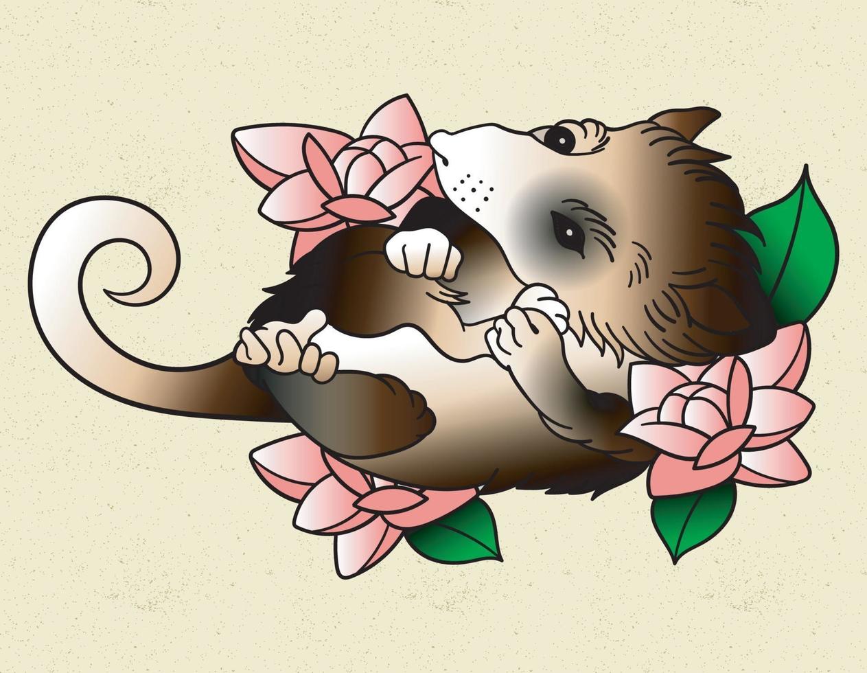 opossum tattoo japan vector