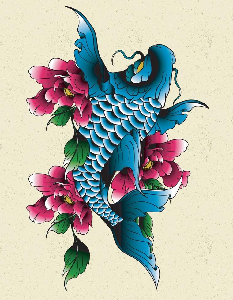 pez koi japón tatuaje vector