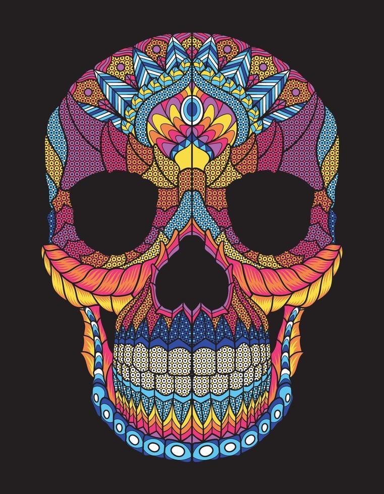 skull multicolor huichol vector