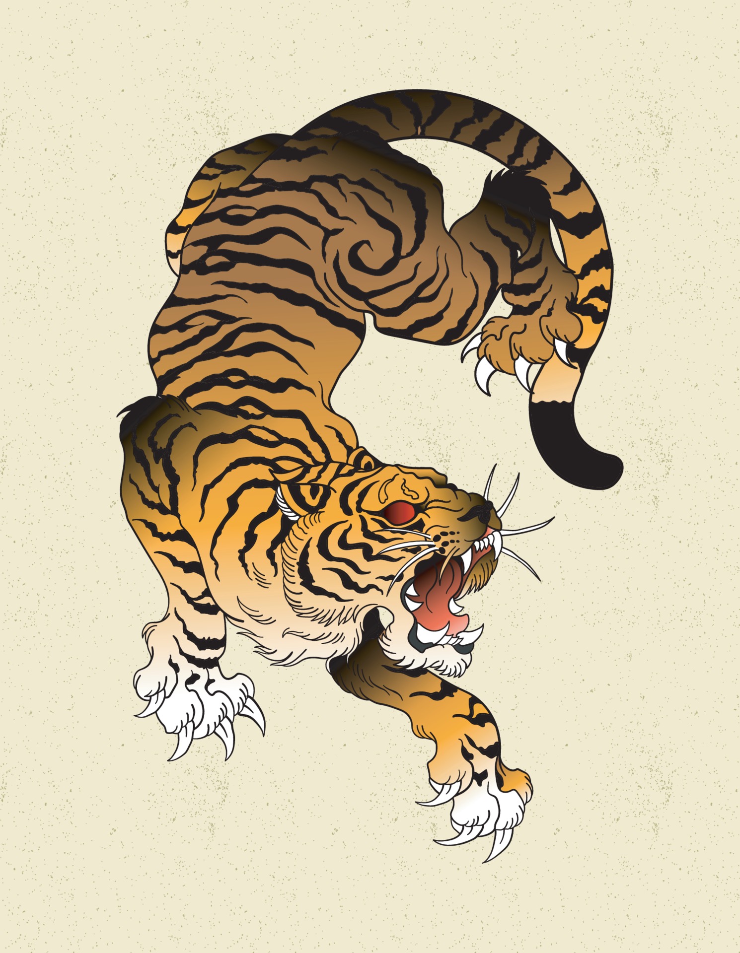 Japanese Tiger Tattoo Flash Painting | ศิลปะญี่ปุ่น, ศิลปะบนกำแพง,  ลายสักรูปสัตว์