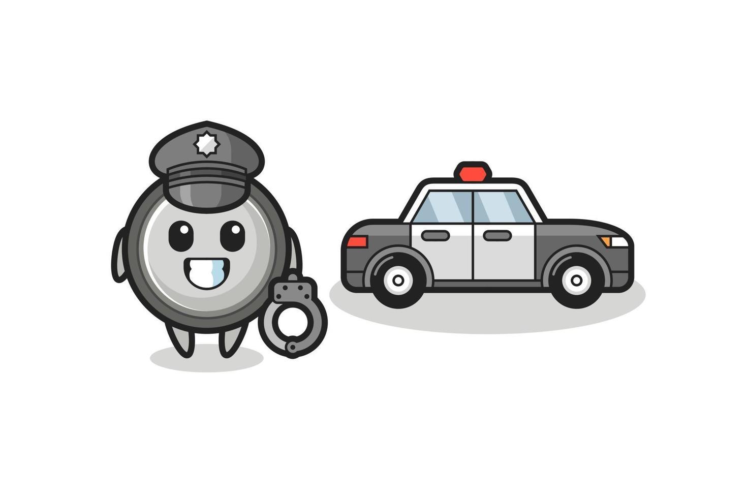 Cartoon mascot of button cell as a police vector