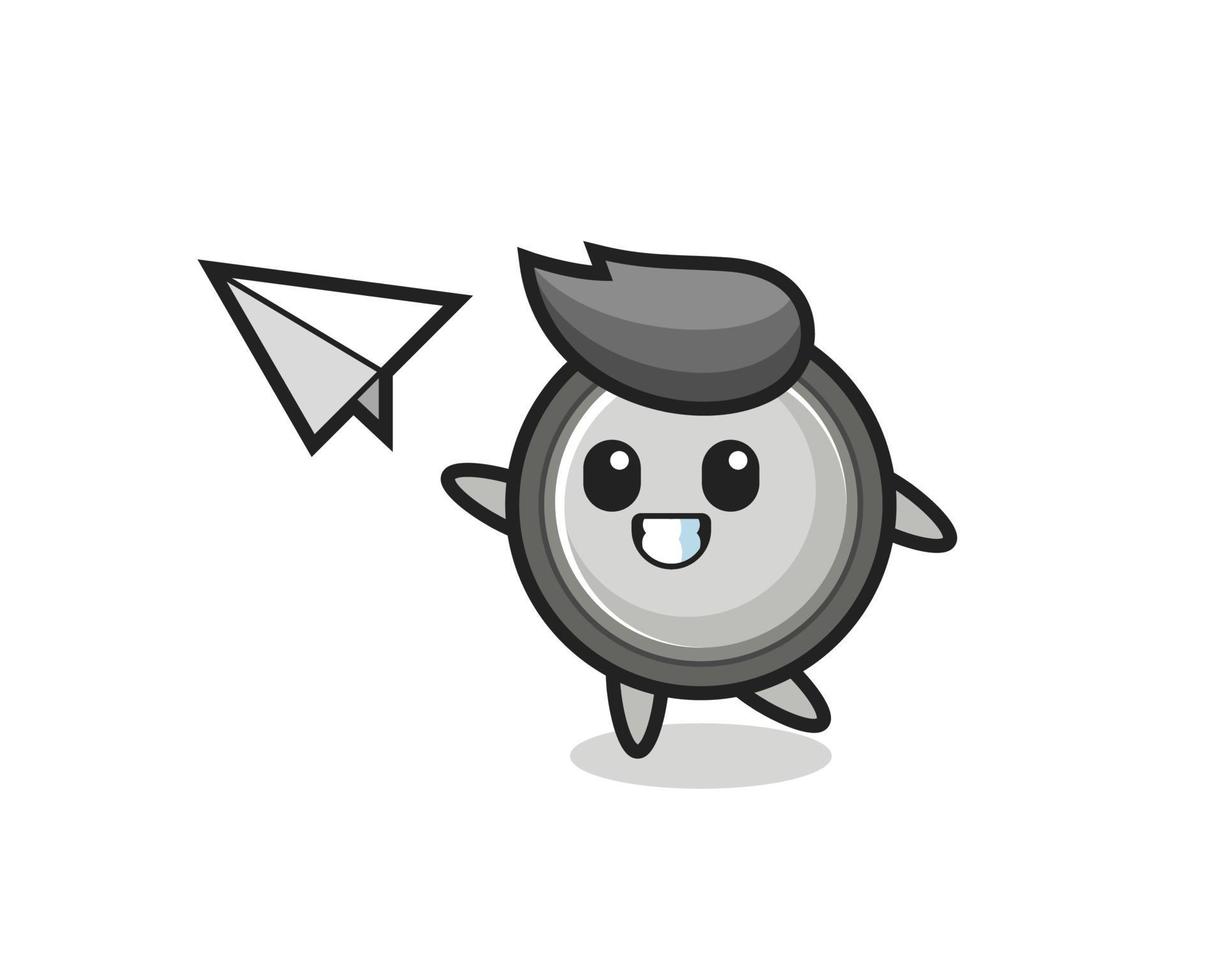 button cell cartoon character throwing paper airplane vector