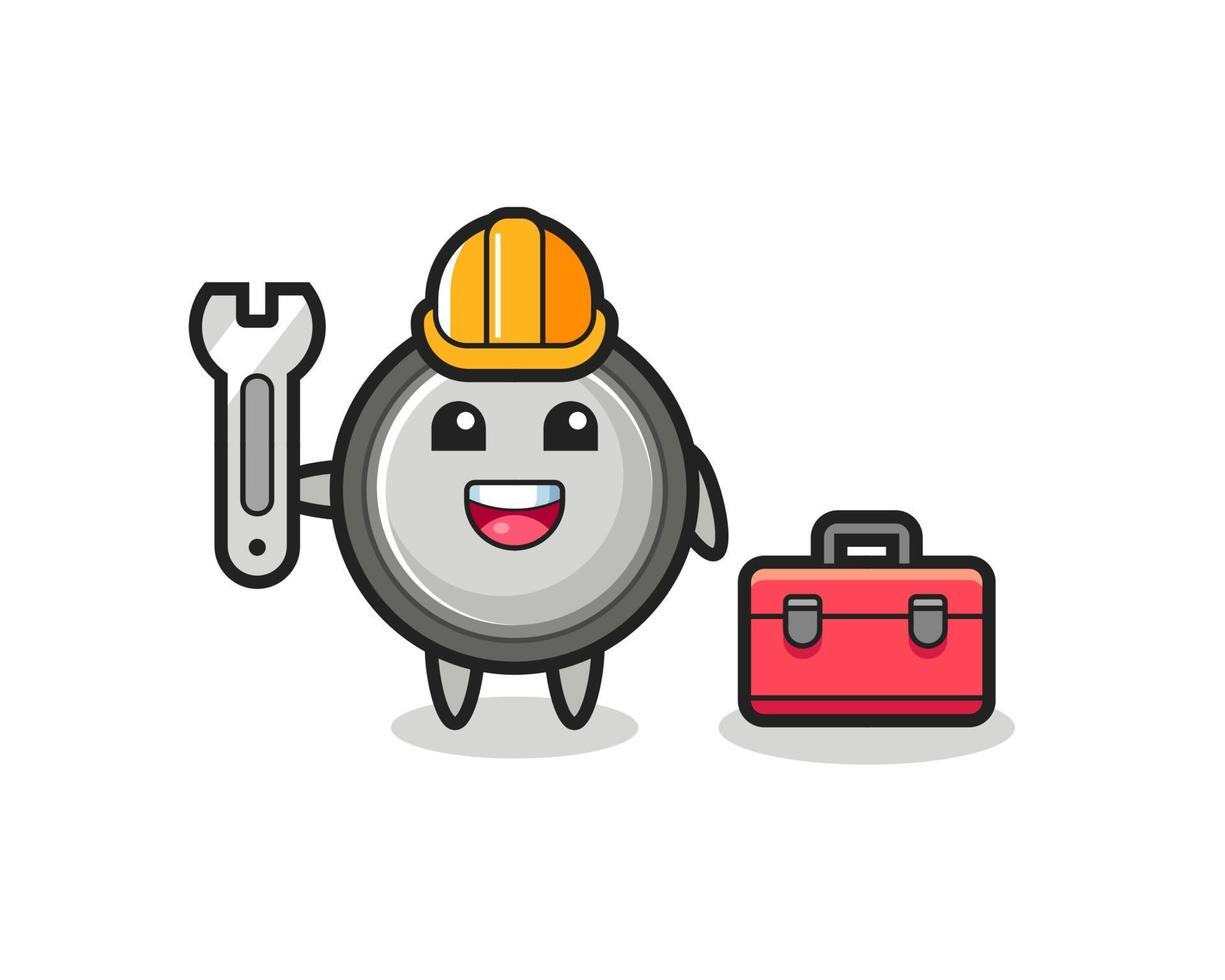 Mascot cartoon of button cell as a mechanic vector