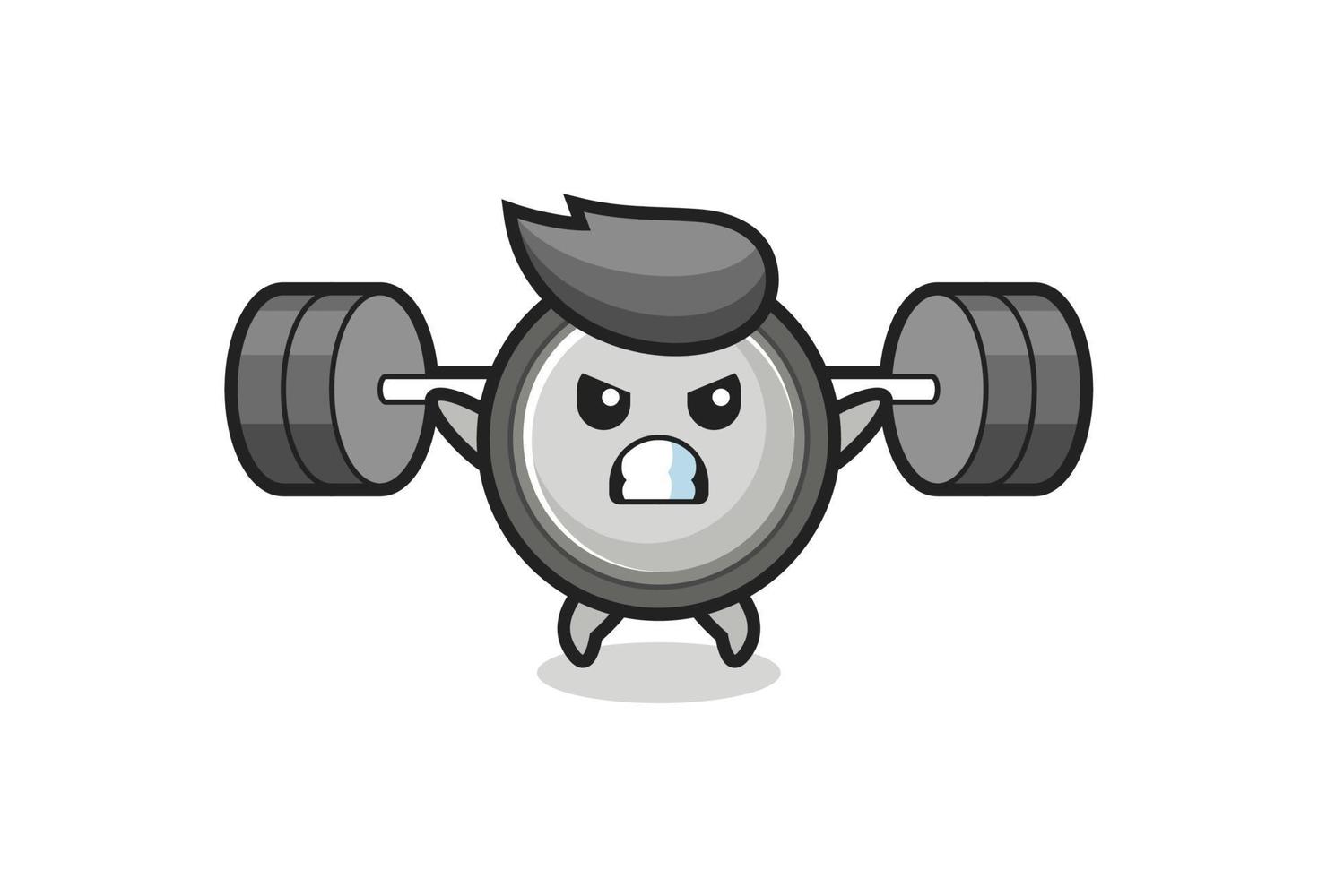 button cell mascot cartoon with a barbell vector