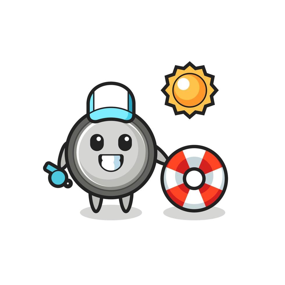 mascota de dibujos animados de pila de botón como guardia de playa vector