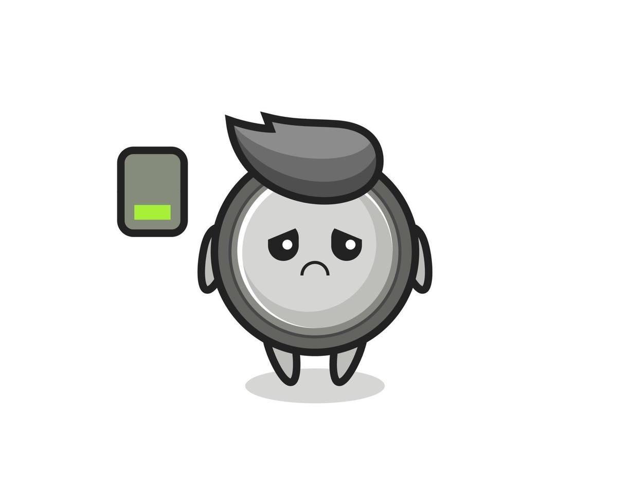 Personaje de mascota de celda de botón haciendo un gesto cansado vector
