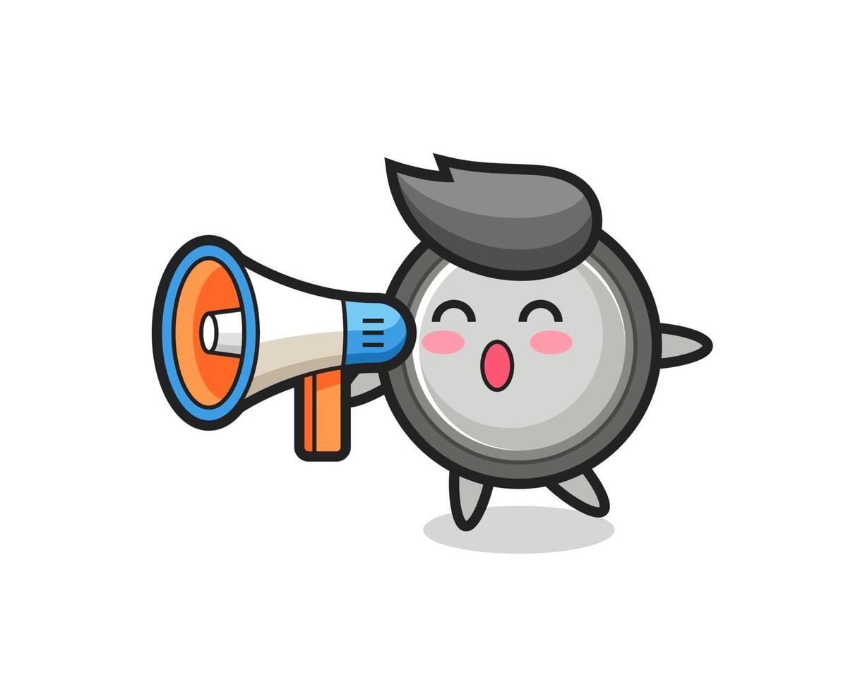 button cell character illustration holding a megaphone vector