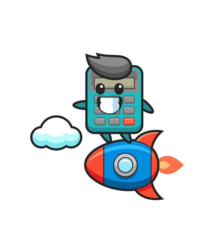 calculator mascot character riding a rocket vector