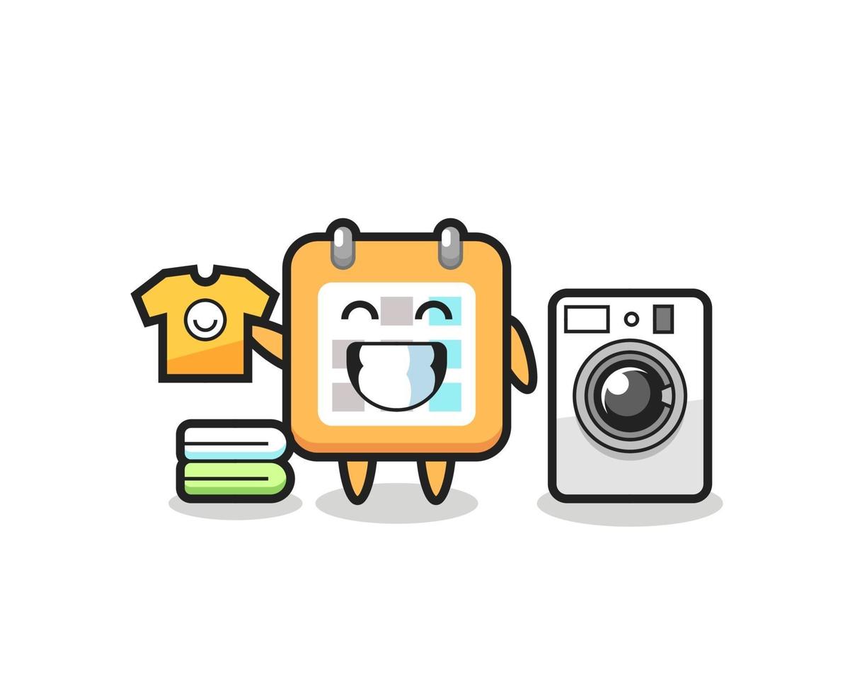 Mascot cartoon of calendar with washing machine vector