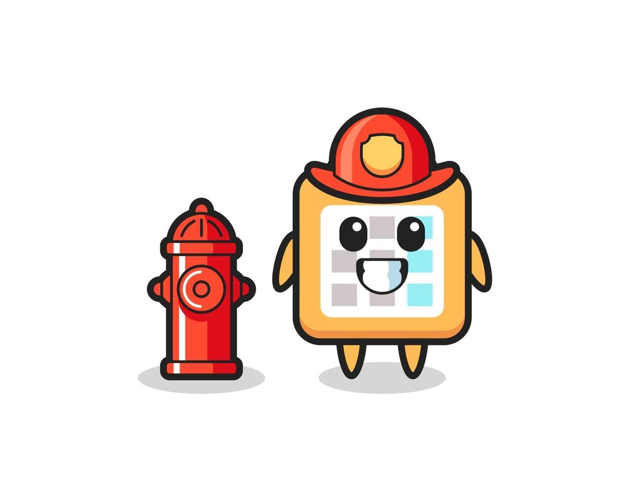 Personaje de mascota del calendario como bombero. vector