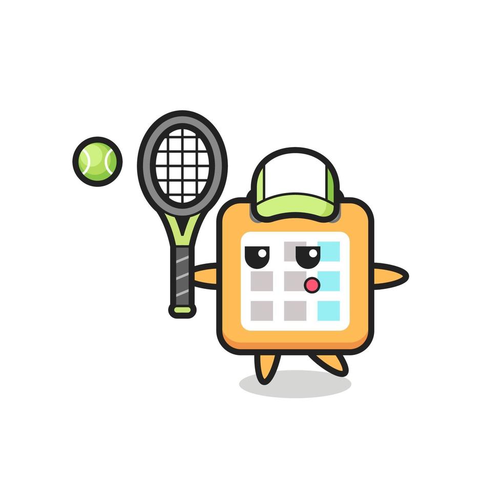 Cartoon character of calendar as a tennis player vector