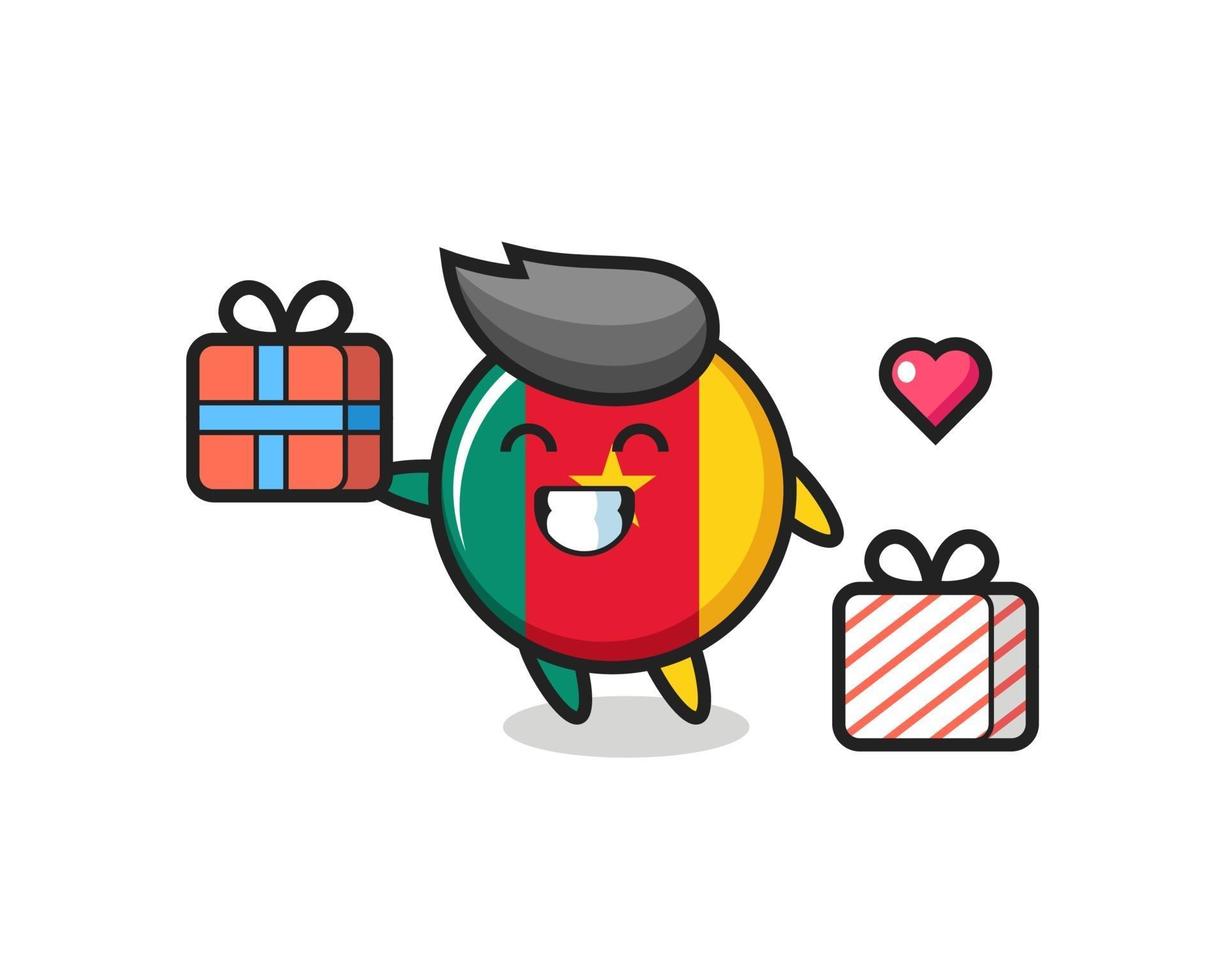 cameroon flag badge mascot cartoon giving the gift vector