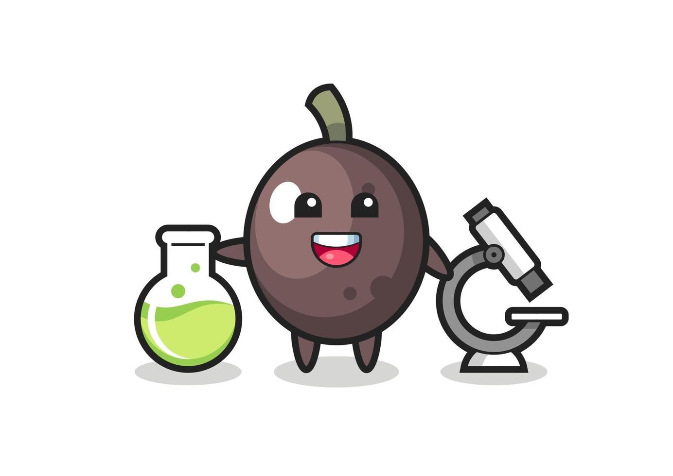 Mascot character of black olive as a scientist vector
