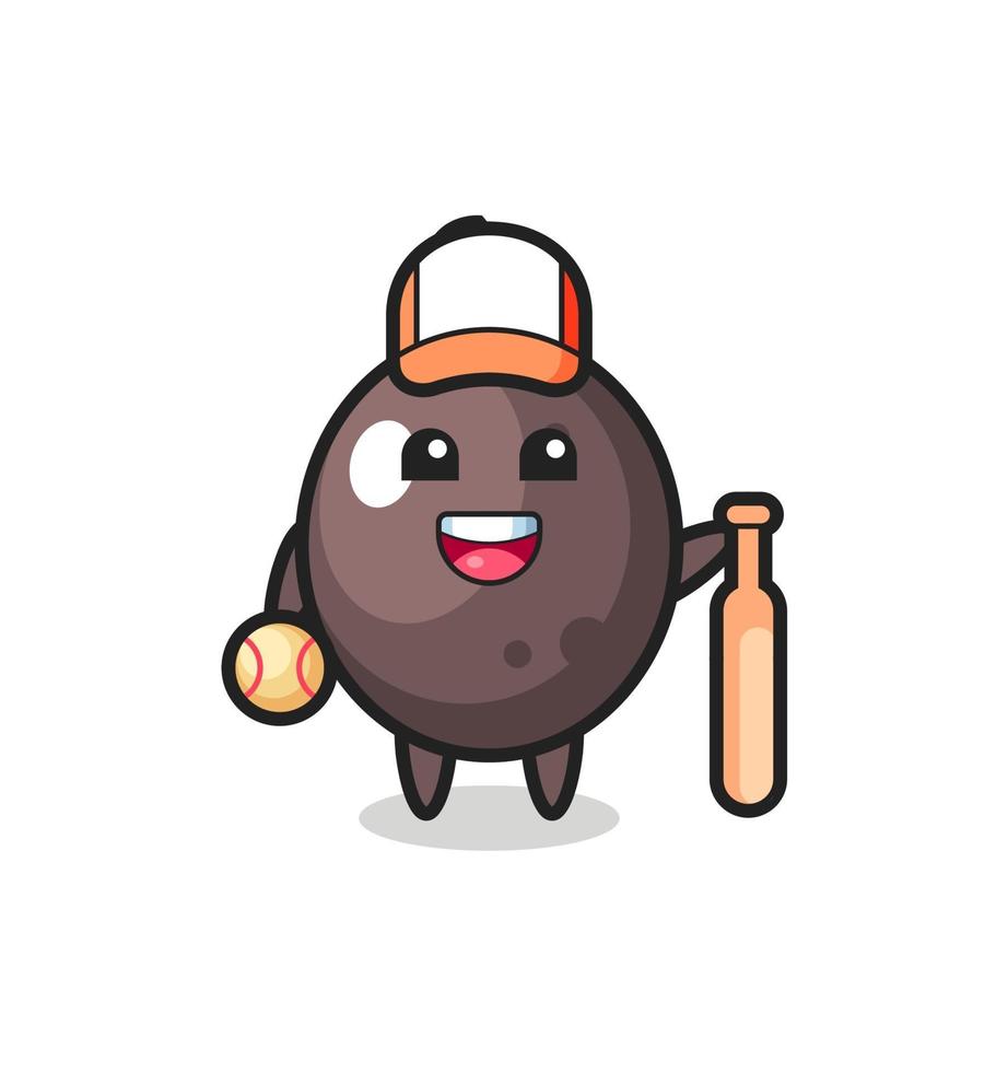 Cartoon character of black olive as a baseball player vector