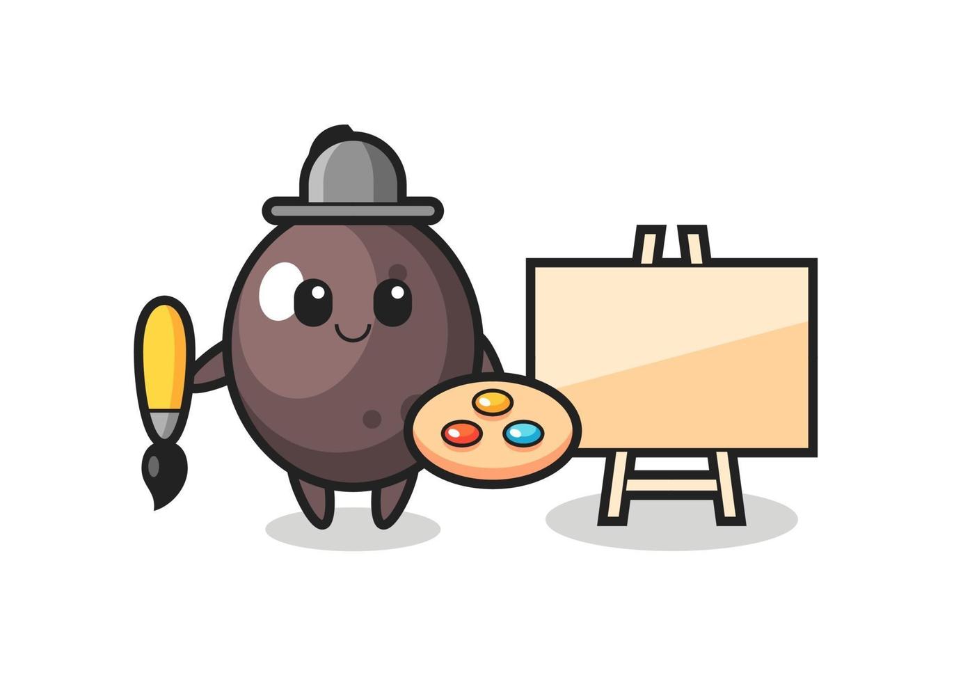 Illustration of black olive mascot as a painter vector