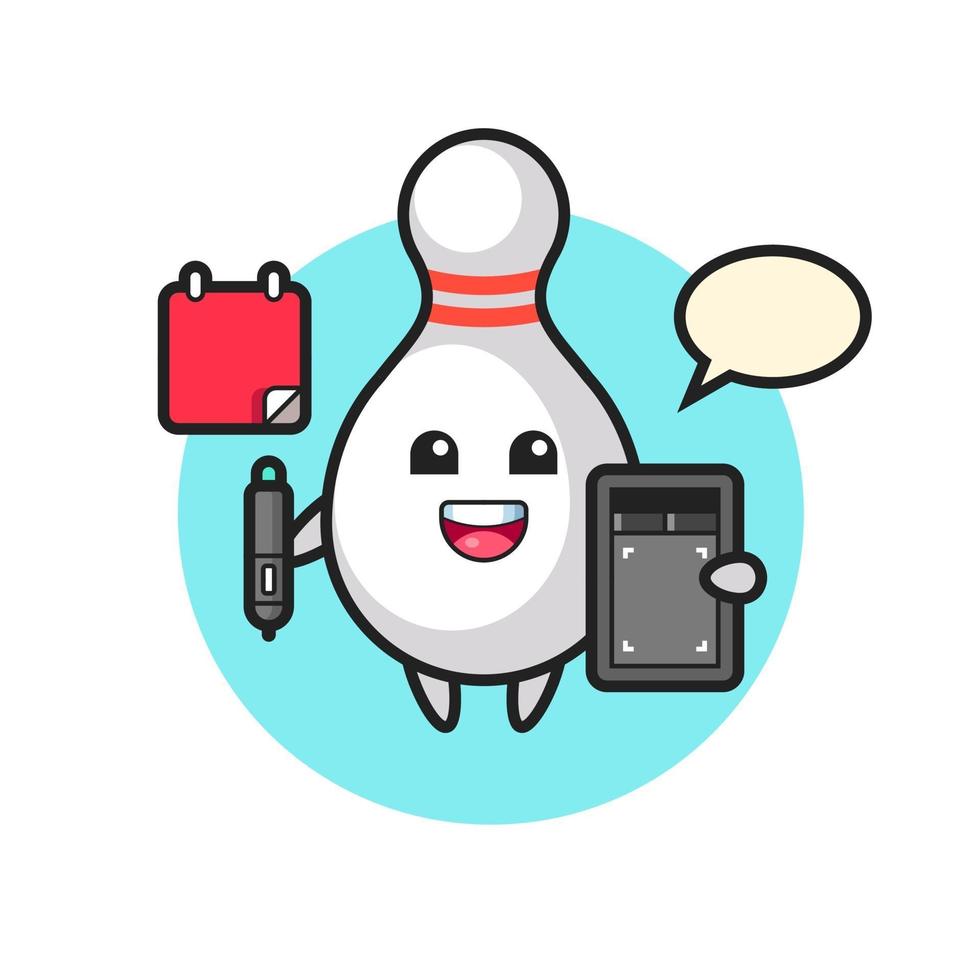 Illustration of bowling pin mascot as a graphic designer vector