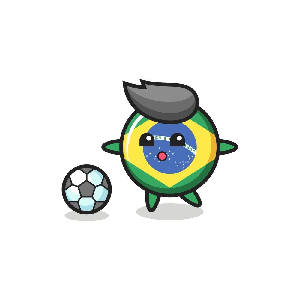 Illustration of brazil flag badge cartoon is playing soccer vector