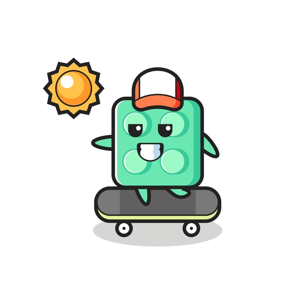 ilustración de personaje de juguete de ladrillo andar en patineta vector