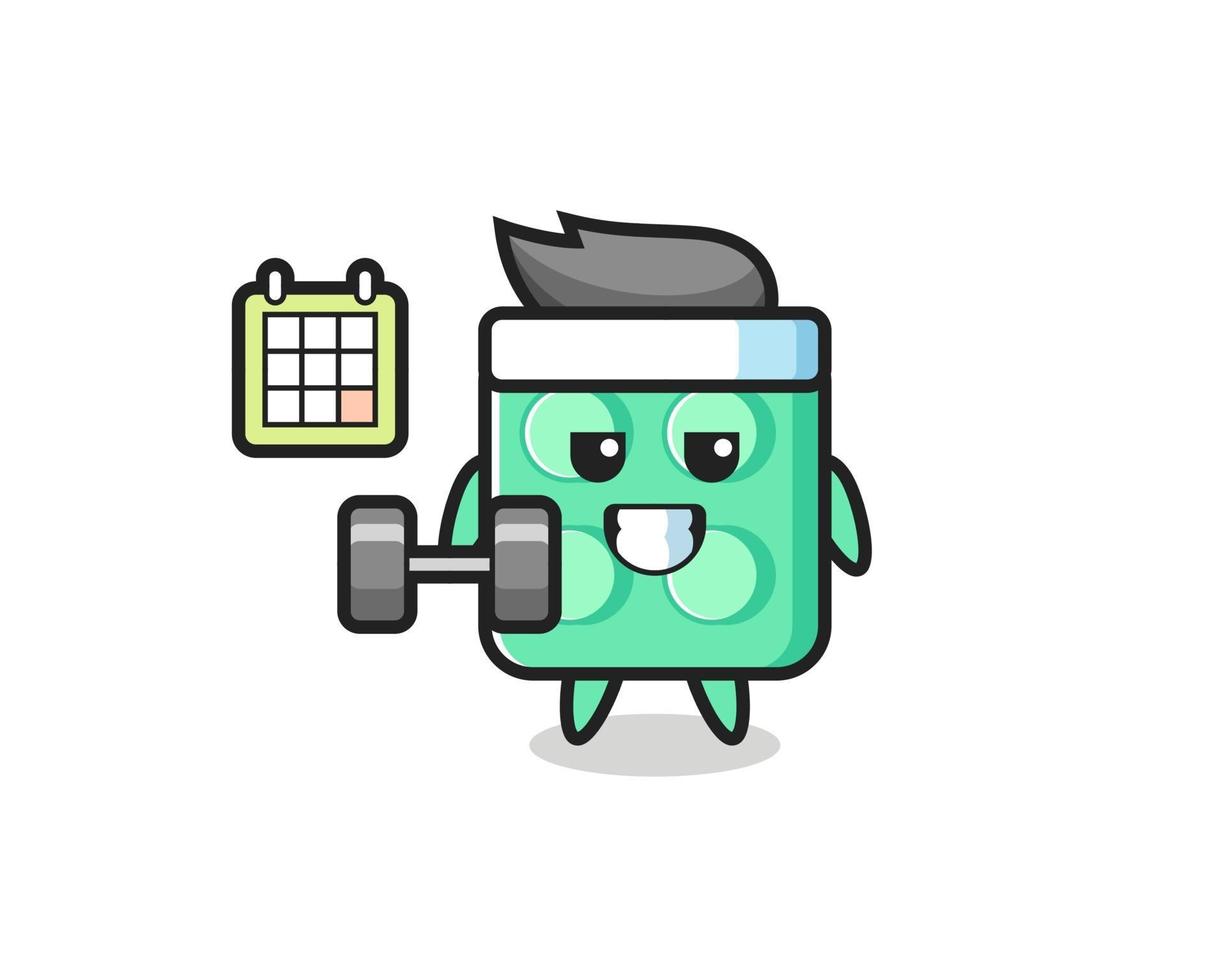 brick toy mascot cartoon doing fitness with dumbbell vector