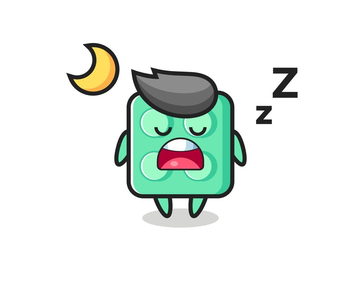 ilustración de personaje de juguete de ladrillo durmiendo por la noche vector