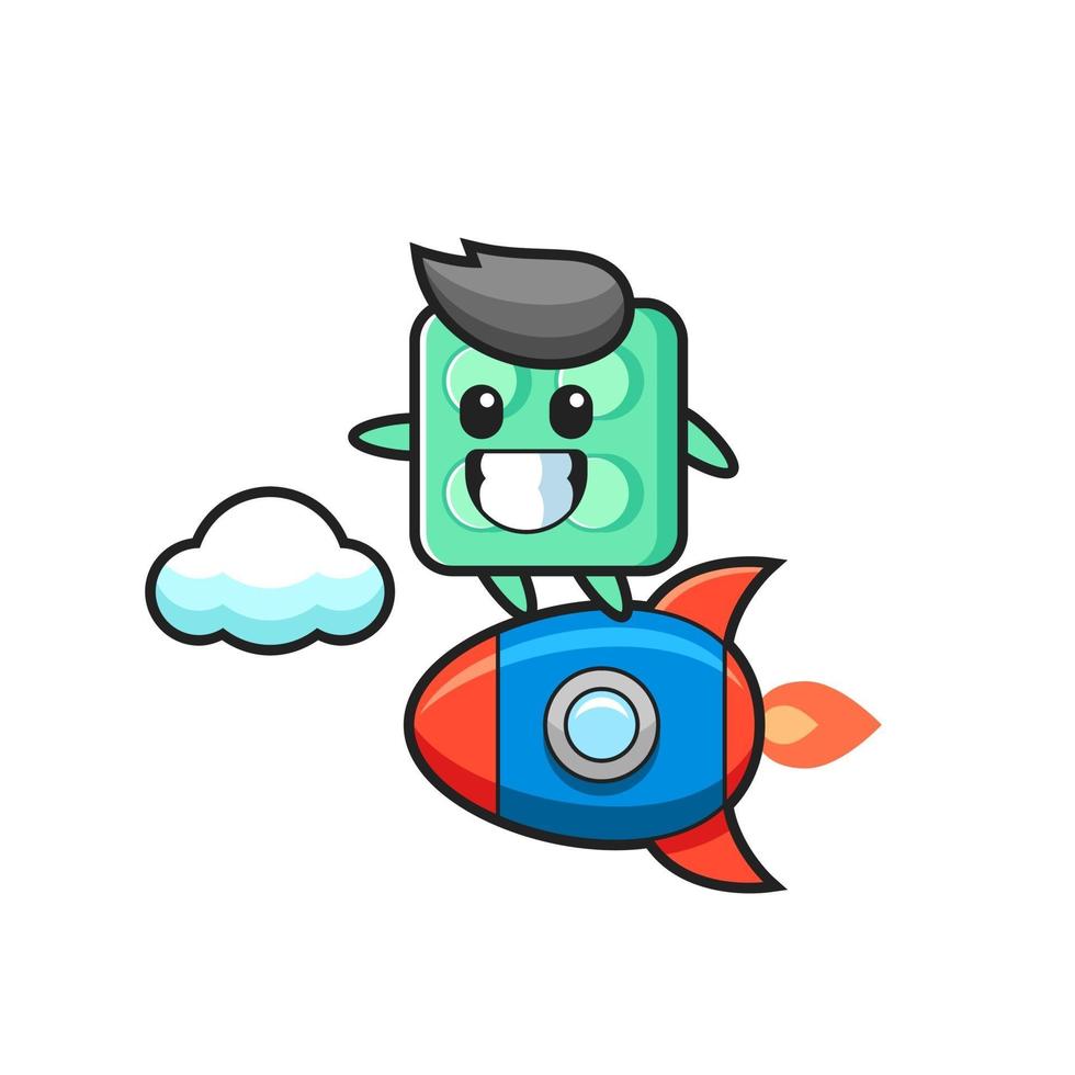 brick toy mascot character riding a rocket vector