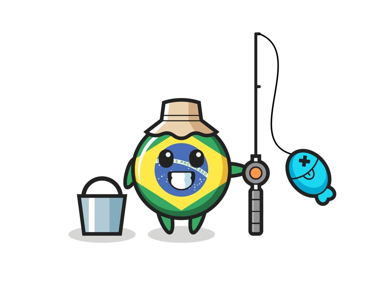 Personaje de mascota de la insignia de la bandera de Brasil como pescador vector