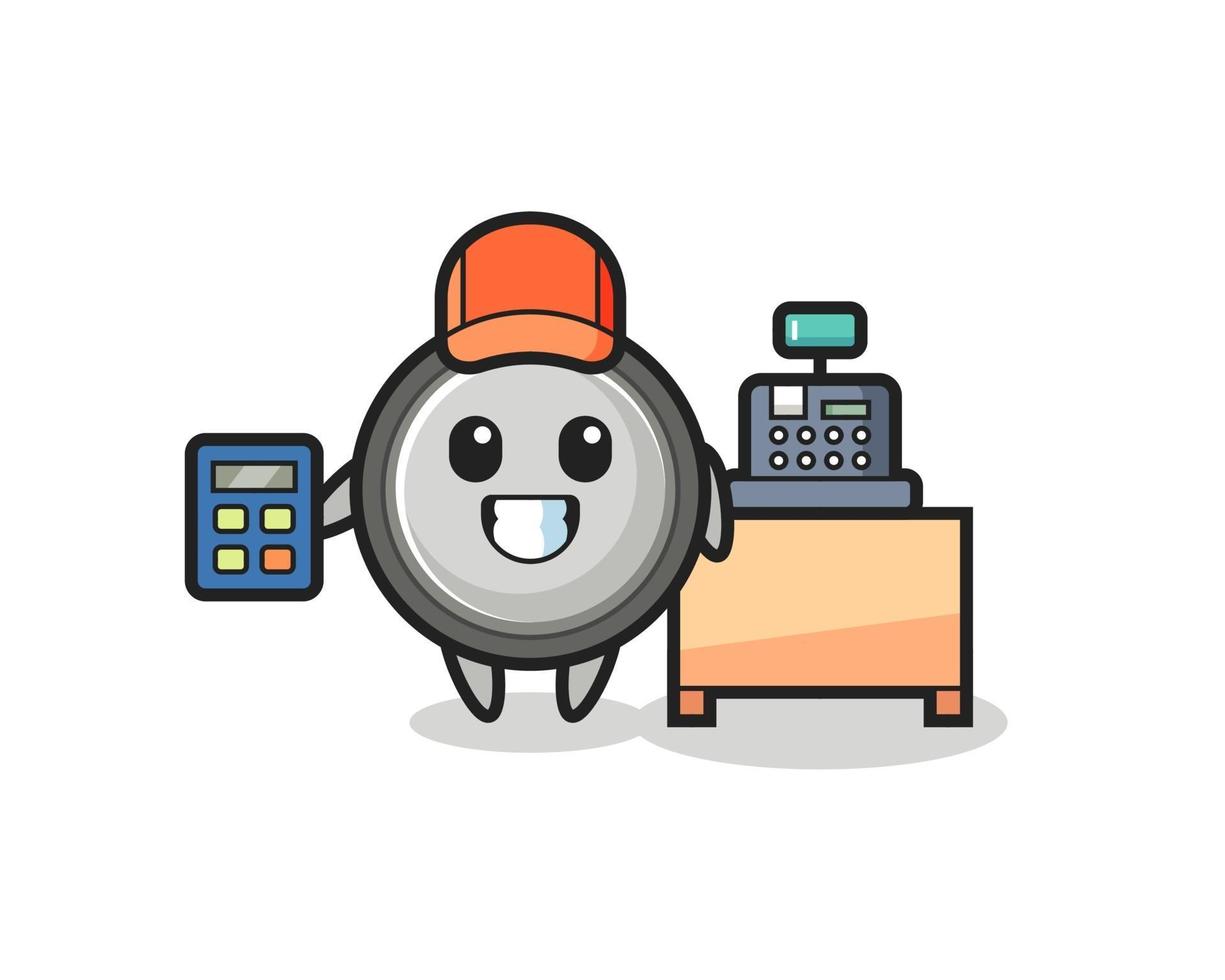 Illustration of button cell character as a cashier vector