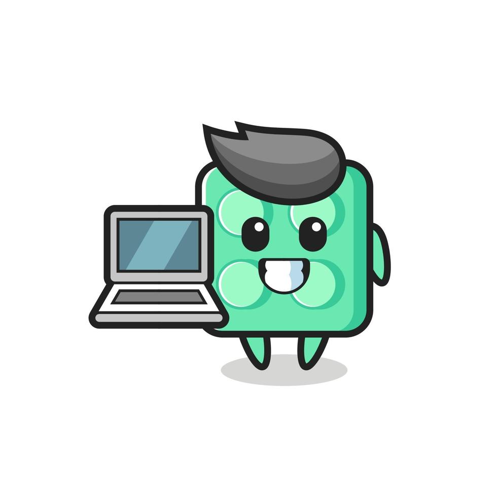 Mascot Illustration of brick toy with a laptop vector