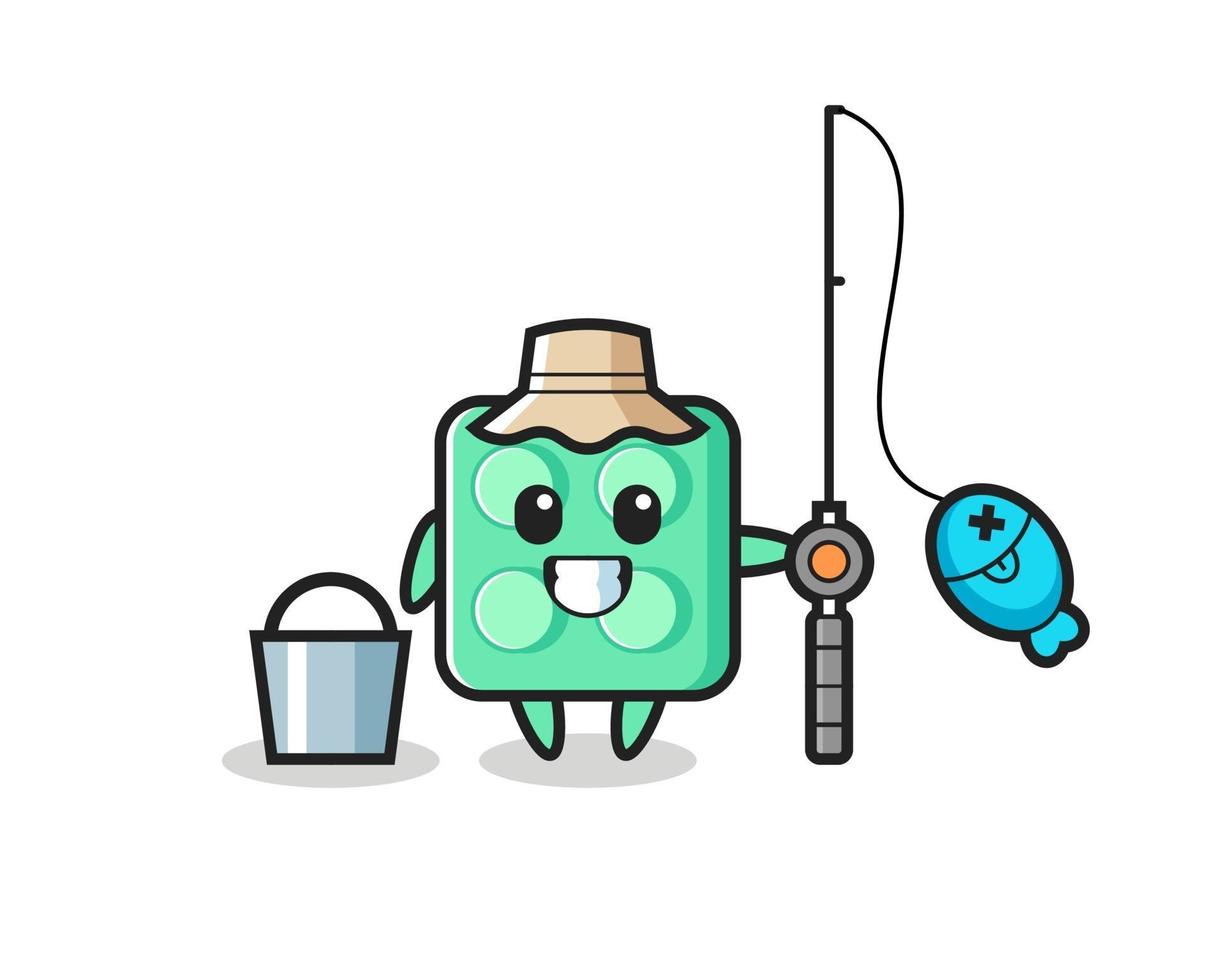 Mascot character of brick toy as a fisherman vector