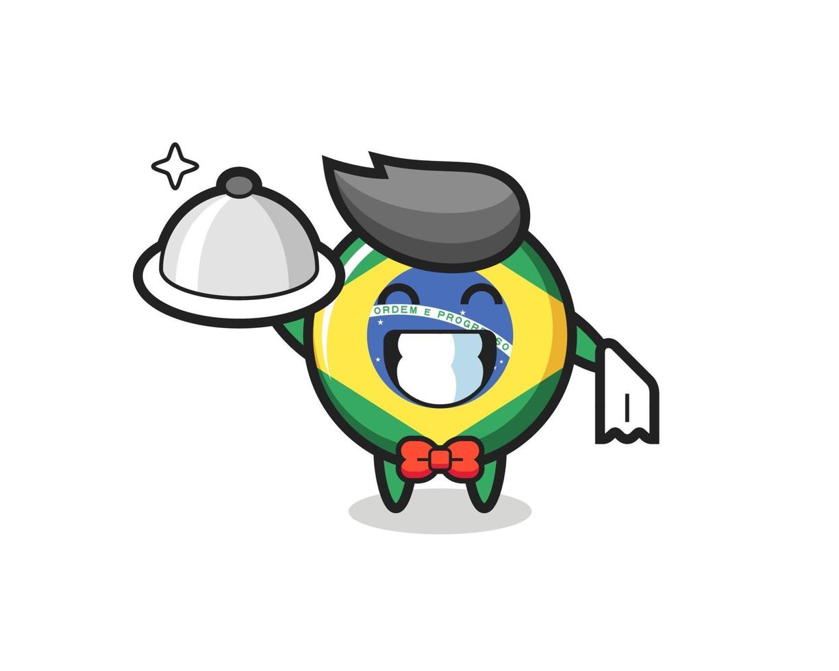 mascota de carácter de la insignia de la bandera de Brasil como camareros vector