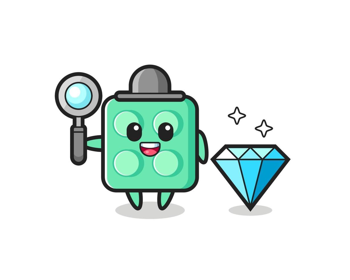 Ilustración de personaje de juguete de ladrillo con un diamante vector