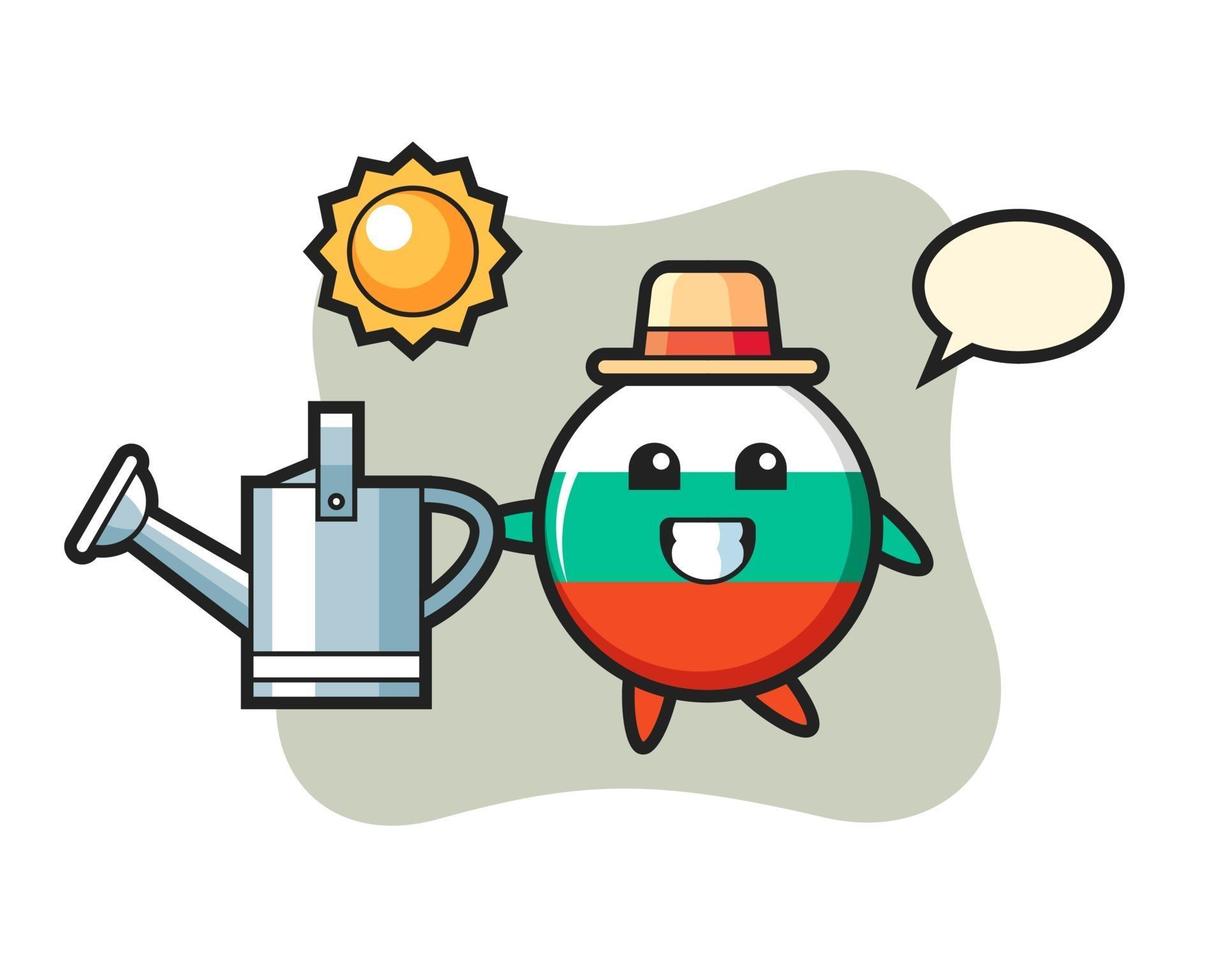 Cartoon character of bulgaria flag badge holding watering can vector