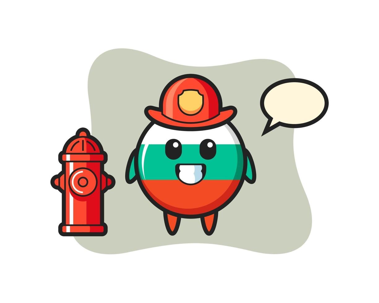 Mascot character of bulgaria flag badge as a firefighter vector