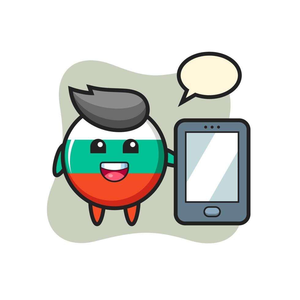 bulgaria bandera insignia ilustración dibujos animados sosteniendo un teléfono inteligente vector