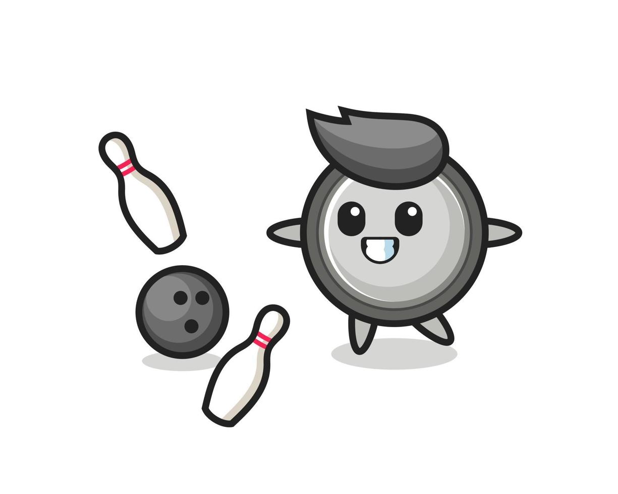Character cartoon of button cell is playing bowling vector
