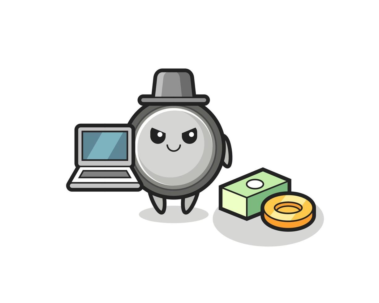 Mascot Illustration of button cell as a hacker vector