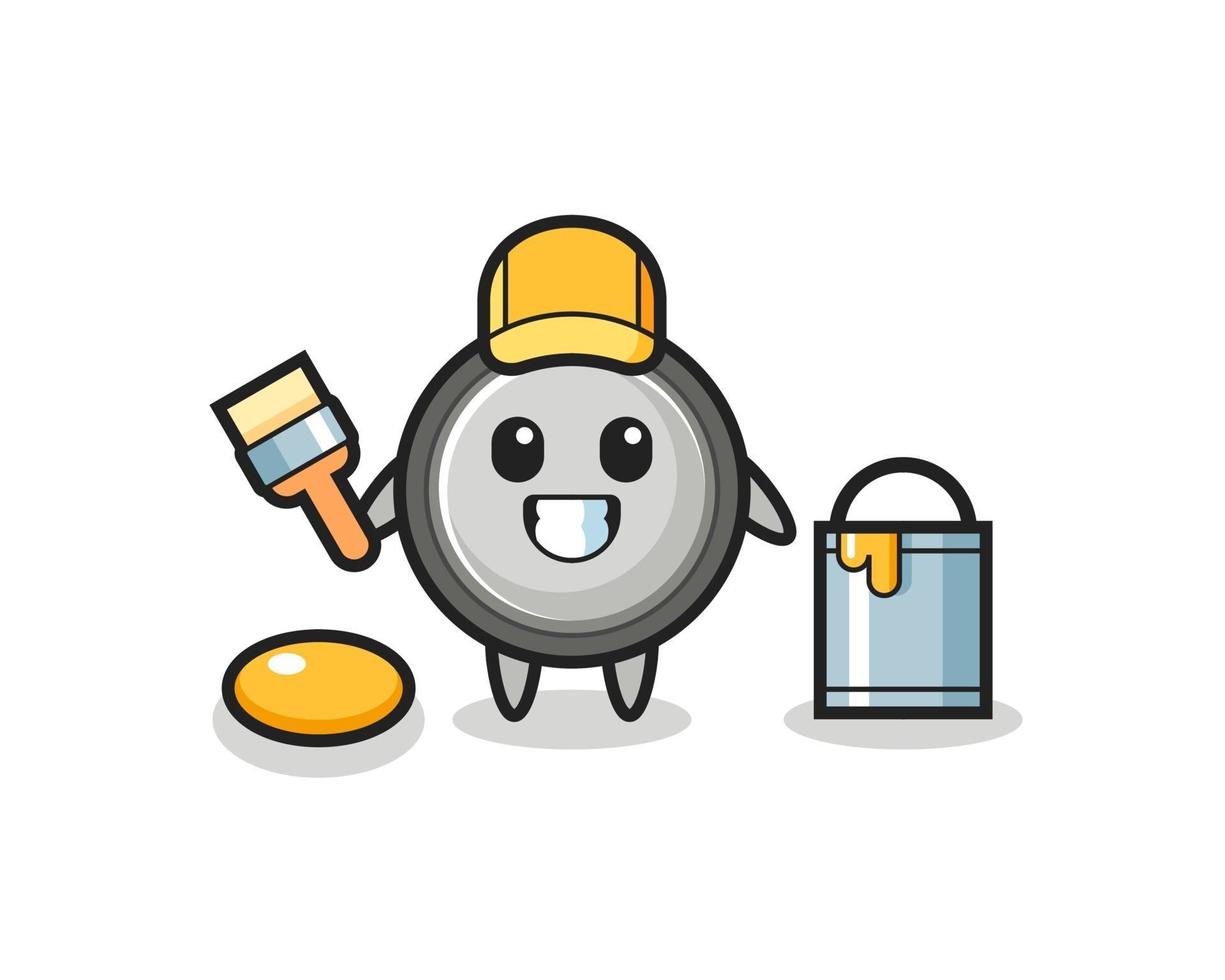 Character Illustration of button cell as a painter vector