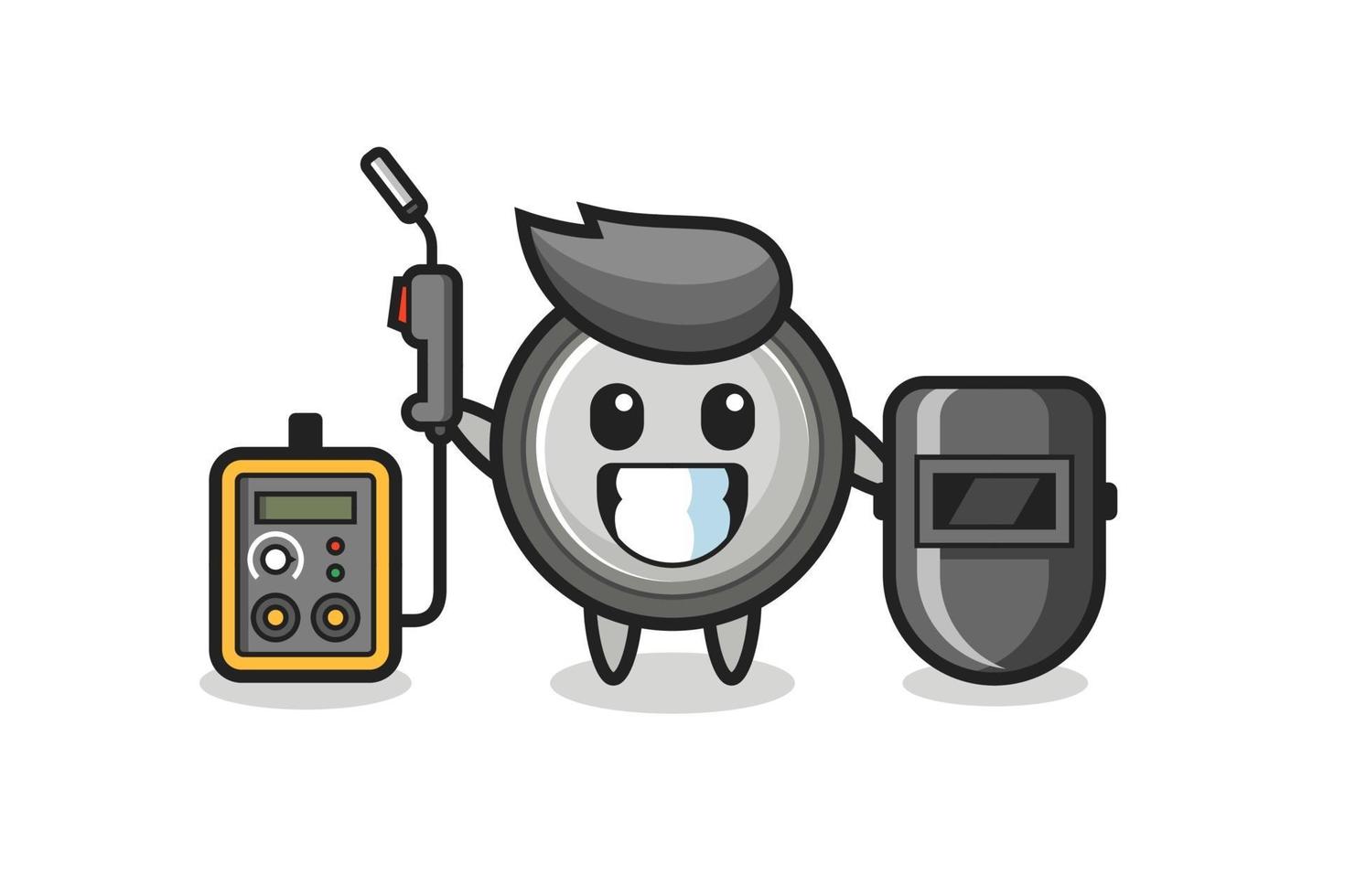 Character mascot of button cell as a welder vector