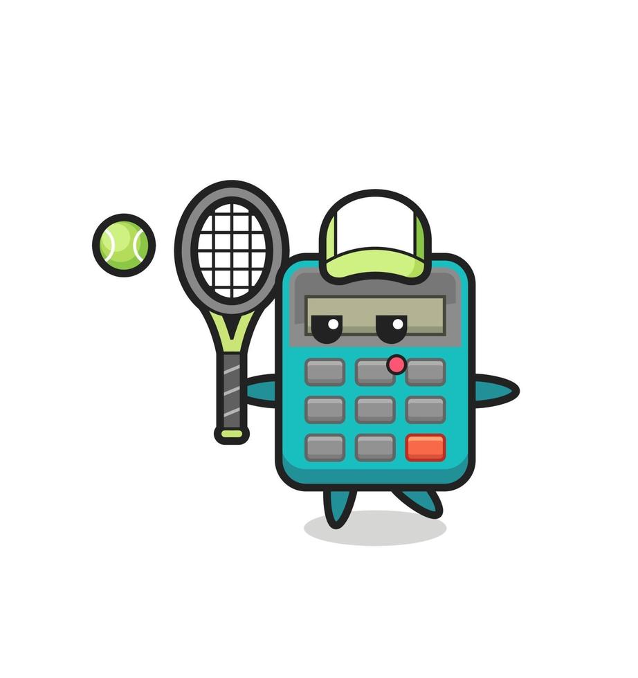 Cartoon character of calculator as a tennis player vector