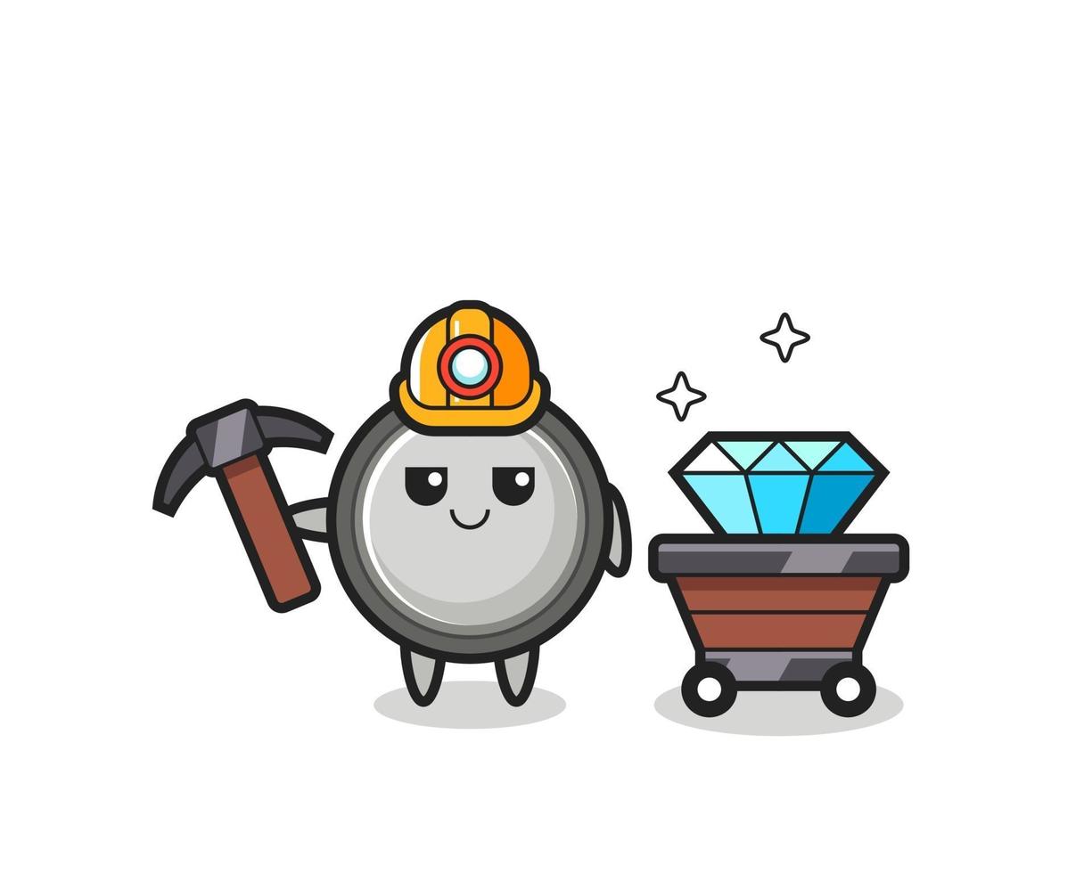 Character Illustration of button cell as a miner vector