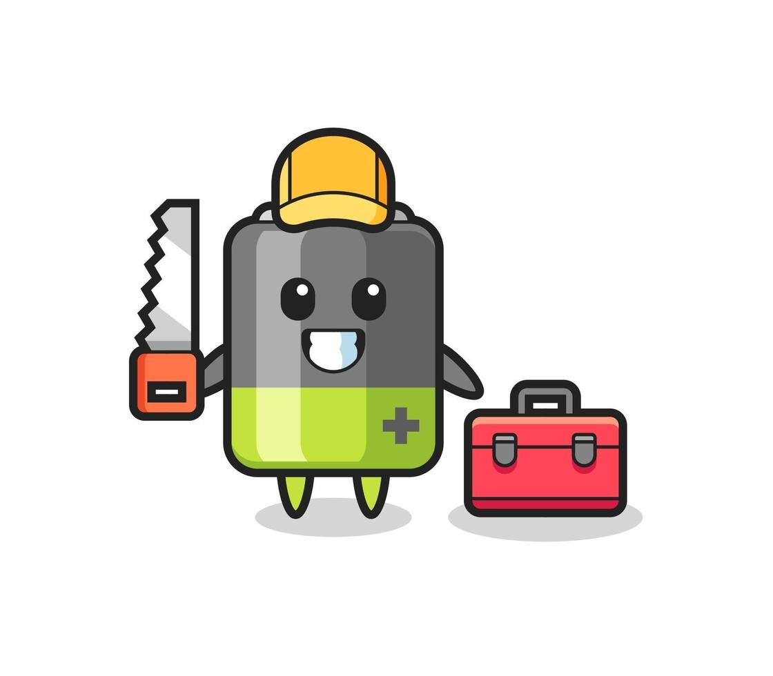 Illustration of battery character as a woodworker vector