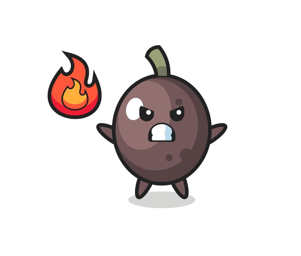 black olive character cartoon with angry gesture vector