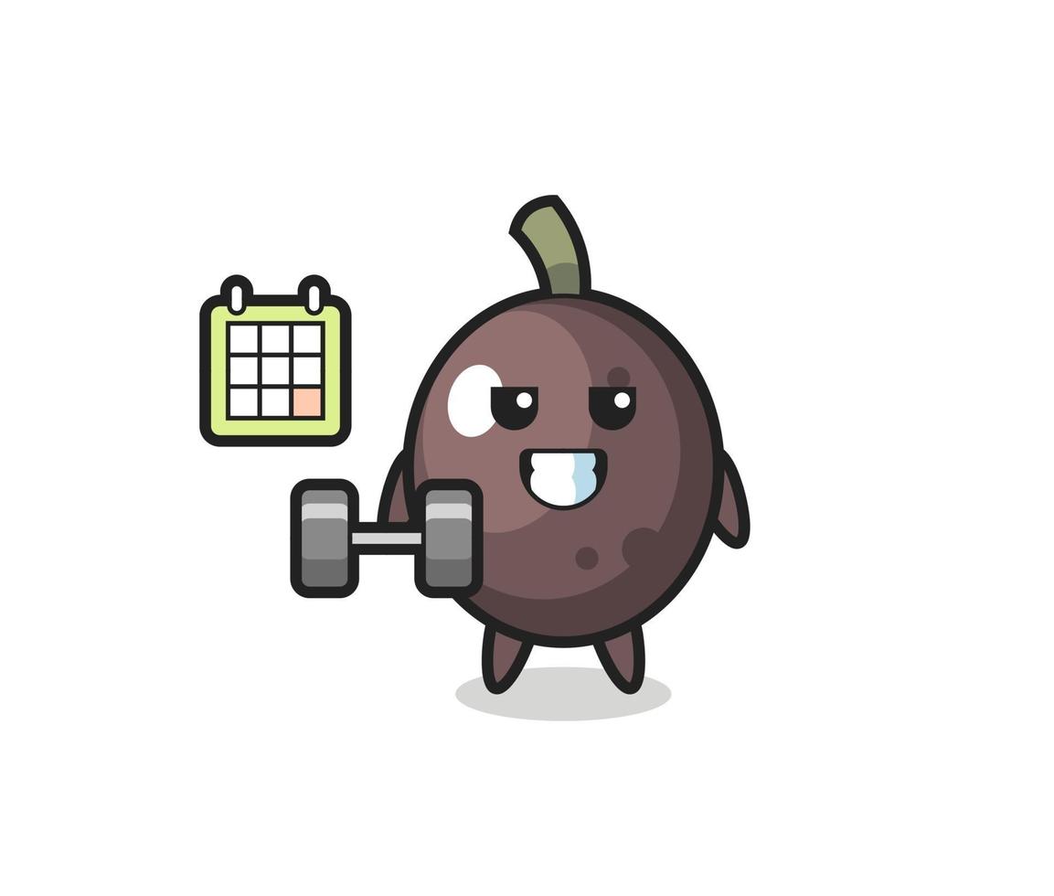 black olive mascot cartoon doing fitness with dumbbell vector