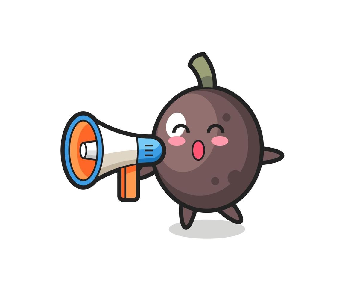 black olive character illustration holding a megaphone vector
