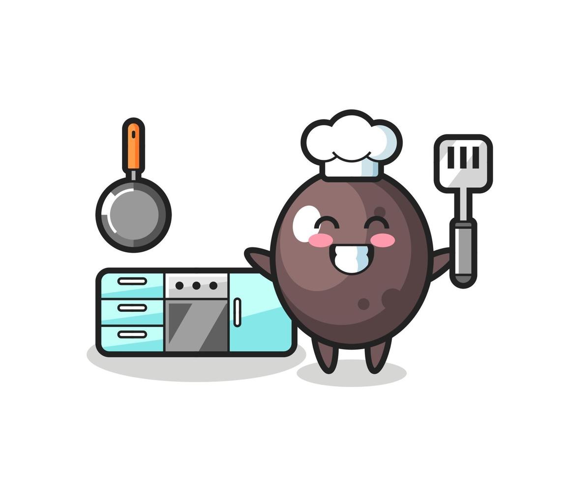 black olive character illustration as a chef is cooking vector