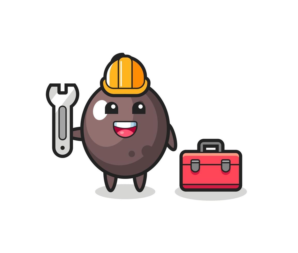 Mascot cartoon of black olive as a mechanic vector